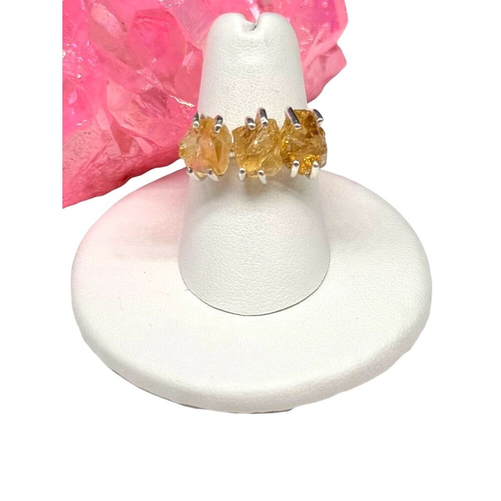 Citrine Ring Size 7 Solid 925 Sterling Silver Raw Rough Natural Stone